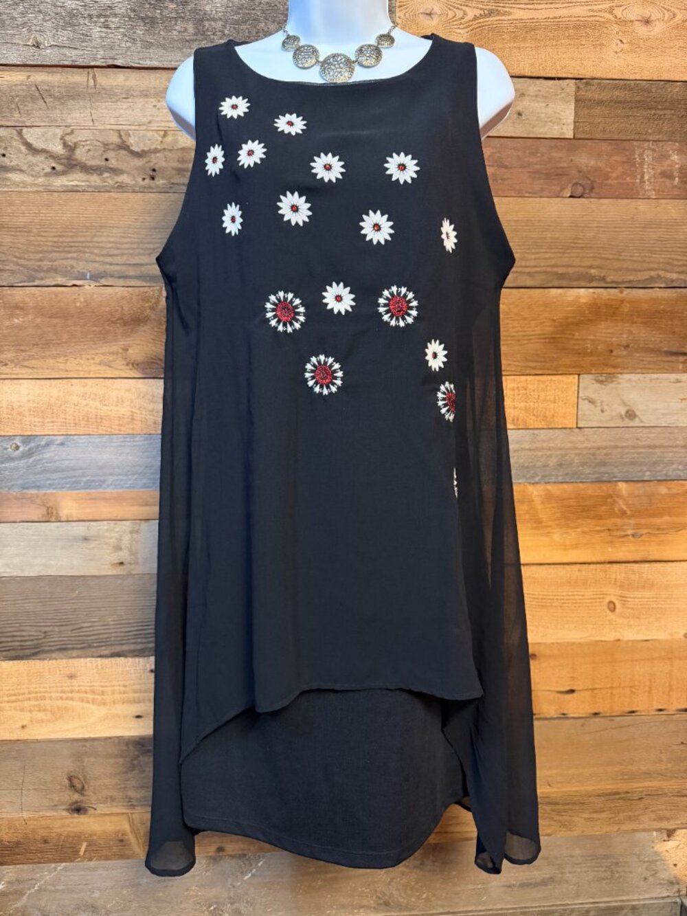 Desigual Black Embroidered Floral sleeveless Dress High Low Hem Size M (EU 42)